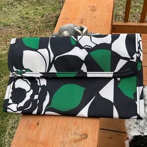 Vera Bradley Imperial Rose Tri Fold Makeup Brush Travel Case Black Green Flower
